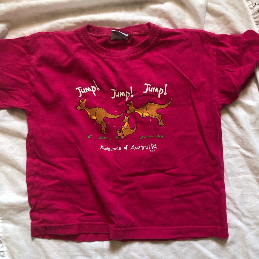 Vintage Pink Graphic Crop Top with Kangaroo Print